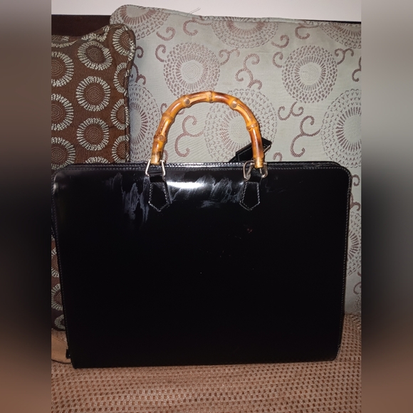 Gucci vintage bamboo handle leather briefcase with long strap - Picture 2 of 7